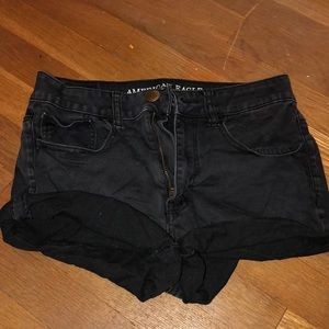 Black stretchy denim shorts